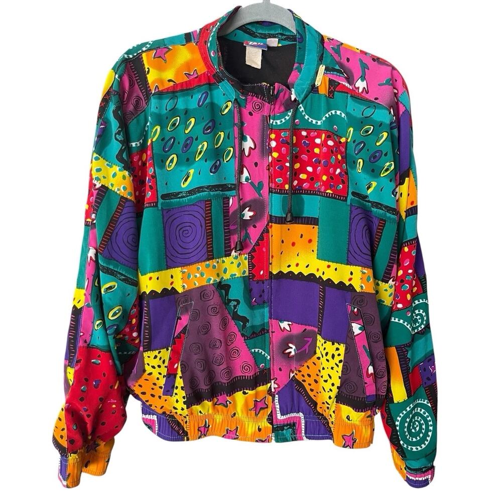 TAIL Colorful Patchwork Tennis Jacket Sz SM 90s Retro Vintage Windbreaker